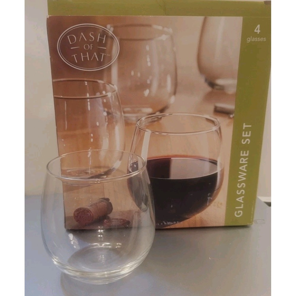 STEMLESS WINE GLASSES by Dash‎ Of That Set of 4-16.75 oz NEW